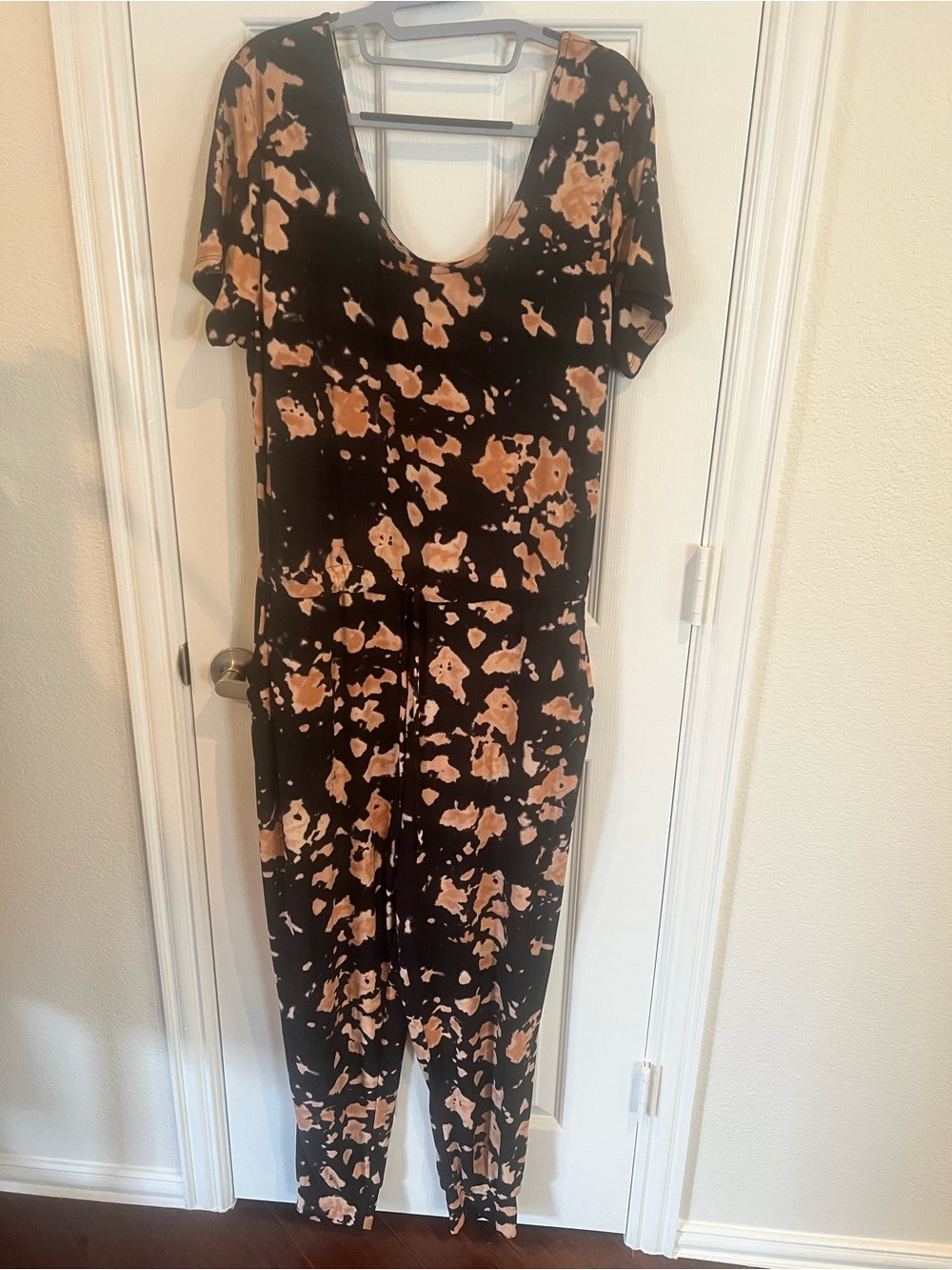 No Boundaries Black and Tan Tie-Dye Midi Jumpsuit